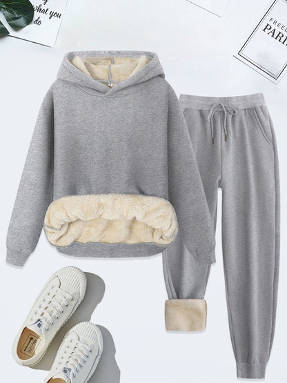 Women's Casual Warm Hooded Sweater & Joggers Tracksuit Set with 'New York' Print | Perfect for Casual Days