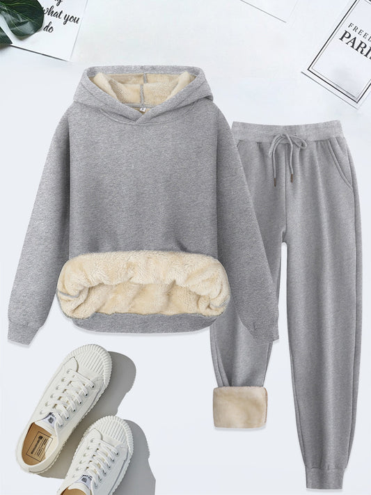 Women's Casual Warm Hooded Sweater & Joggers Tracksuit Set with 'New York' Print | Perfect for Casual Days
