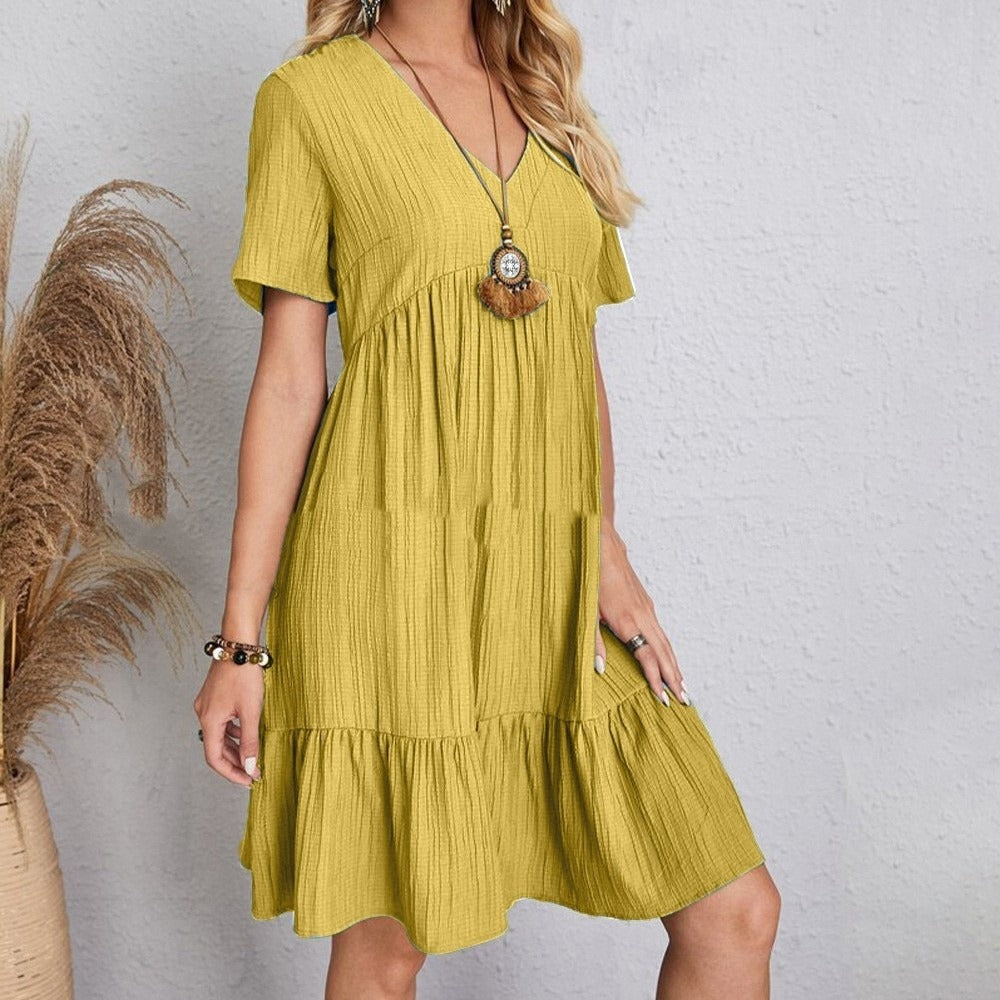 Women's Summer Casual Mini Dress with Elastic Waist | Ideal for Summer