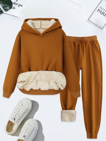 Women's Casual Warm Hooded Sweater & Joggers Tracksuit Set with 'New York' Print | Perfect for Casual Days