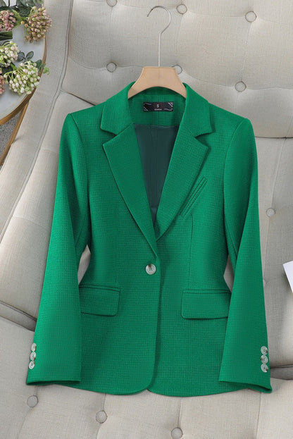 Women's Elegant Ribbed Blazer with Button and Pockets in Solid Colour  |  Perfect for Casual Days