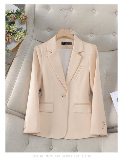 Women's Elegant Ribbed Blazer with Button and Pockets in Solid Colour  |  Perfect for Casual Days