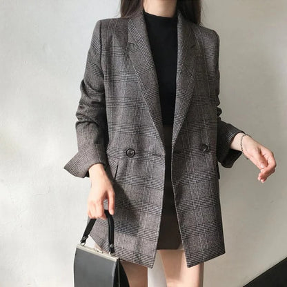 Callie - Women's Classic Checked Blazer with Buttons  | Perfect for Casual Days