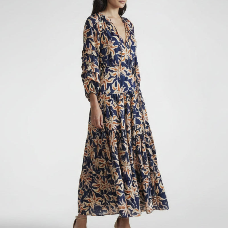 Women's Summer Dress Long Sleeve | Printed Maxi Dress