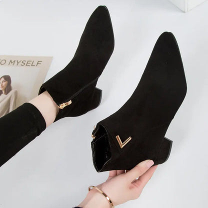 Ankle Boots with Zipper and Heel for Women