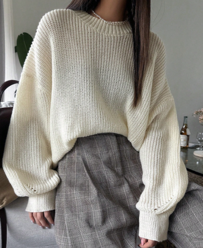 Women's Loose Knitted Plain round neck Jumper