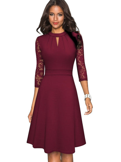 Women's Elegant Lace Dress with Hollowed Out Design