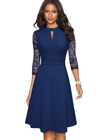 Women's Elegant Lace Dress with Hollowed Out Design