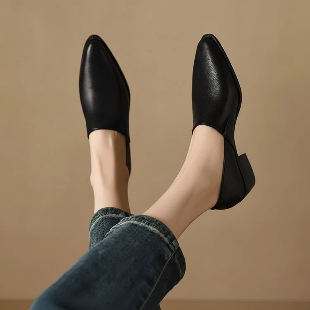 Women's Black Loafers Slip-On | Pointed Toe - Image 2