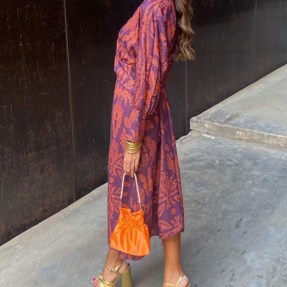 Women's Long Sleeve Dress Printed Midi | V-Neck - Image 13