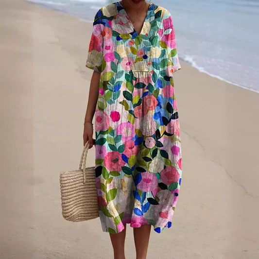 Women's Summer Casual Dress V-Neck | Floral Dress - Image 1