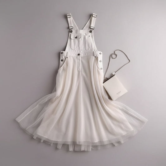 Women's Summer Dress Denim Strap Tulle | Casual Dress