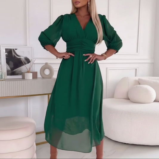 Women's Summer Midi V-Neck Dress | Waist - Image 1