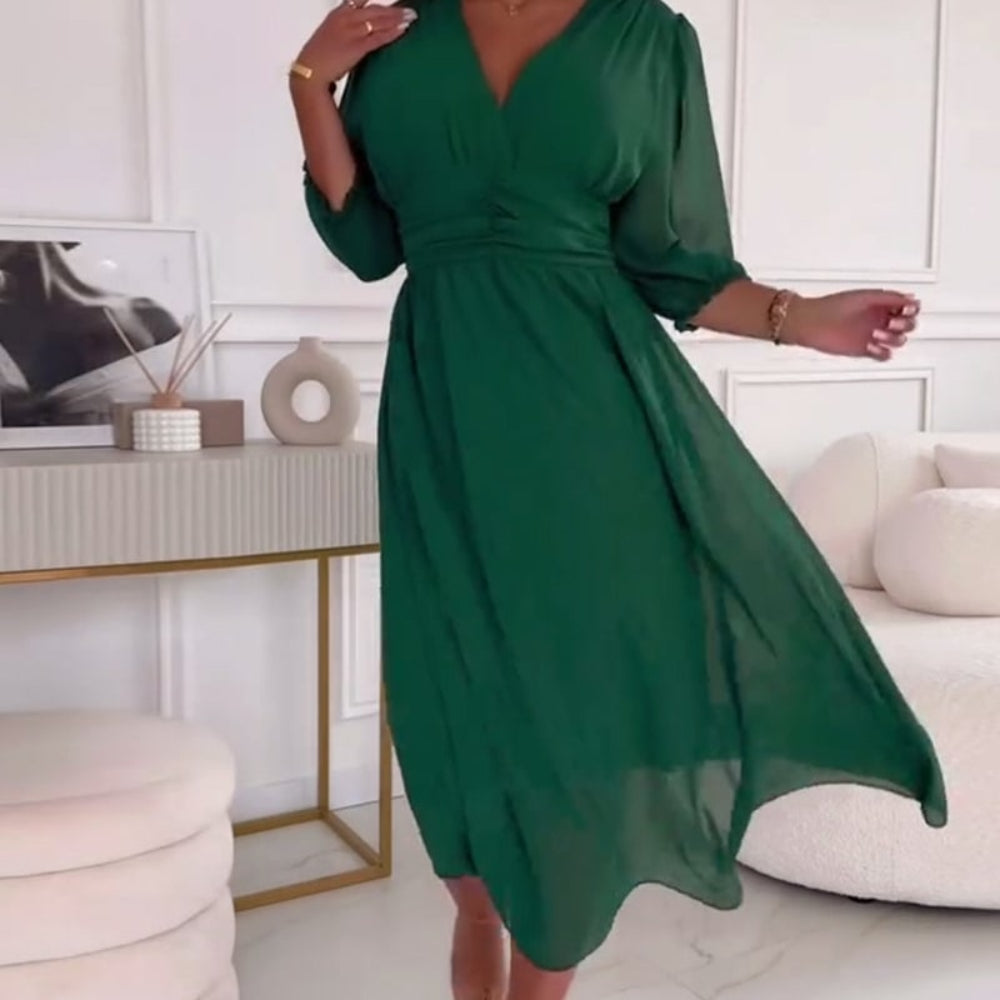Women's Summer Midi V-Neck Dress | Waist - Image 2