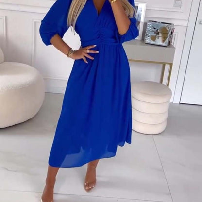 Women's Summer Midi V-Neck Dress | Waist - Image 8